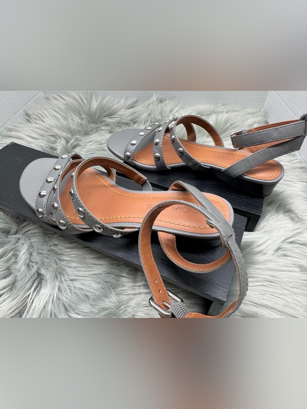 Coach Vanna Leather Demi Wedge Heather Grey Sandals - Picture 4 of 6